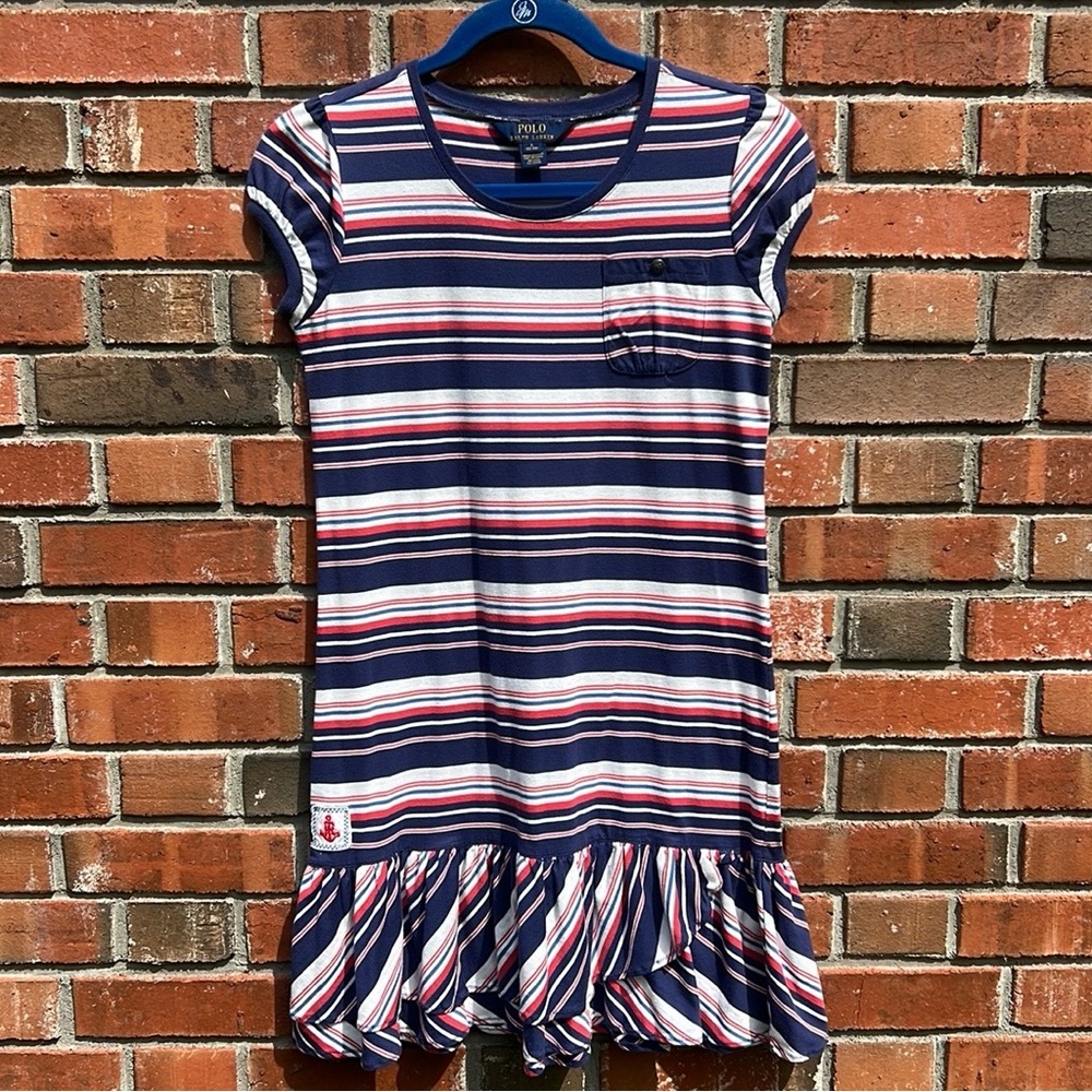 Polo by Ralph Lauren red white and blue Striped Cotton Kids Dress Size L